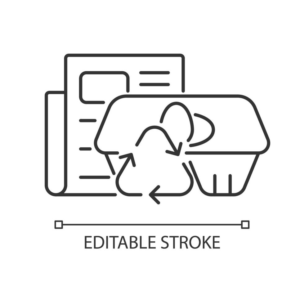cartons d'oeufs de l'icône linéaire de journal. plateau recyclé fabriqué à partir de pâte à papier pressée. illustration personnalisable de fine ligne. symbole de contour. dessin de contour isolé de vecteur. trait modifiable vecteur