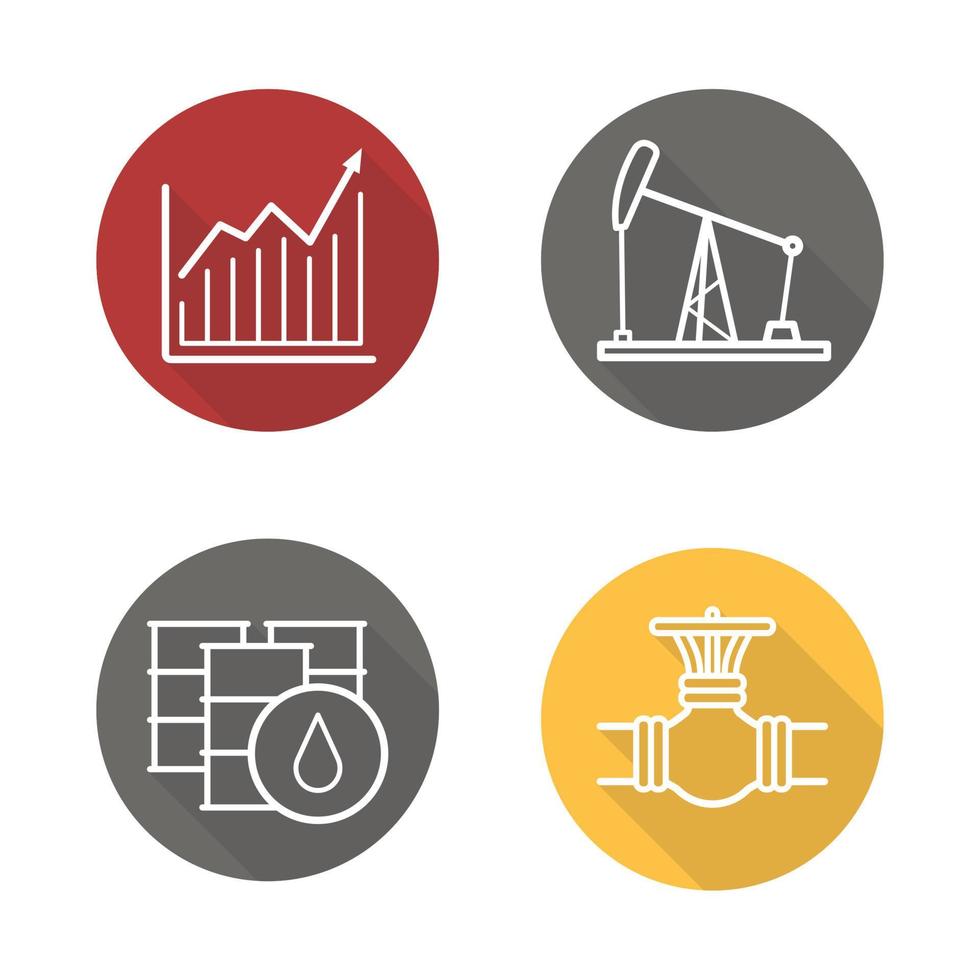 Ensemble d'icônes plat linéaire grandissime de l'industrie pétrolière. graphique de croissance des revenus, pompe à huile, barils et vanne de conduite de gaz. symboles de ligne vectorielle vecteur