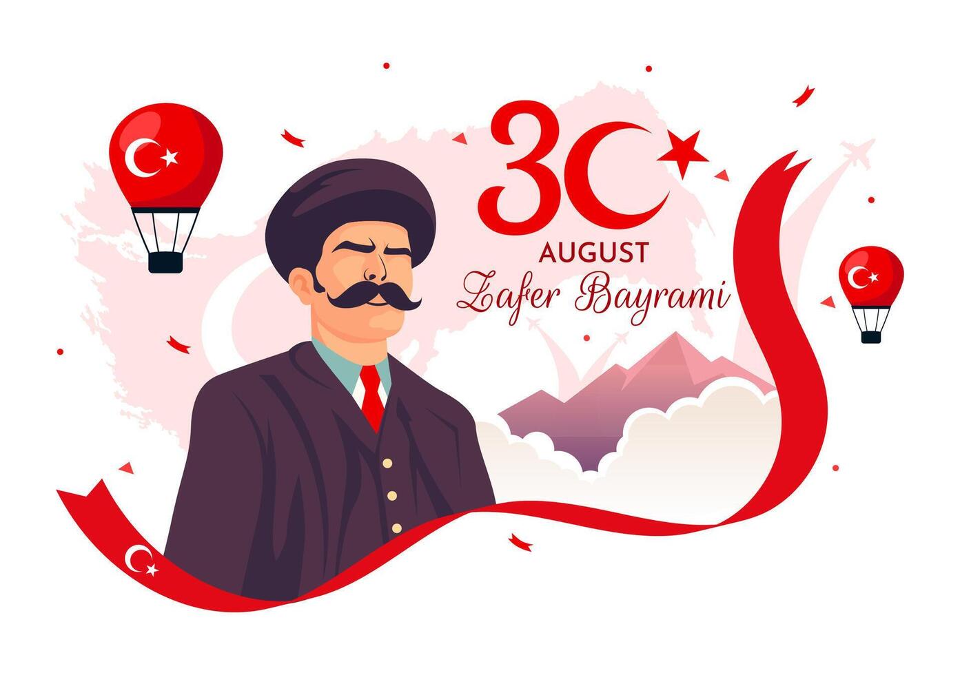 zafer Bayrami illustration Traduction août 30 fête de la victoire et le nationale journée dans dinde avec agitant drapeau dans plat Contexte vecteur