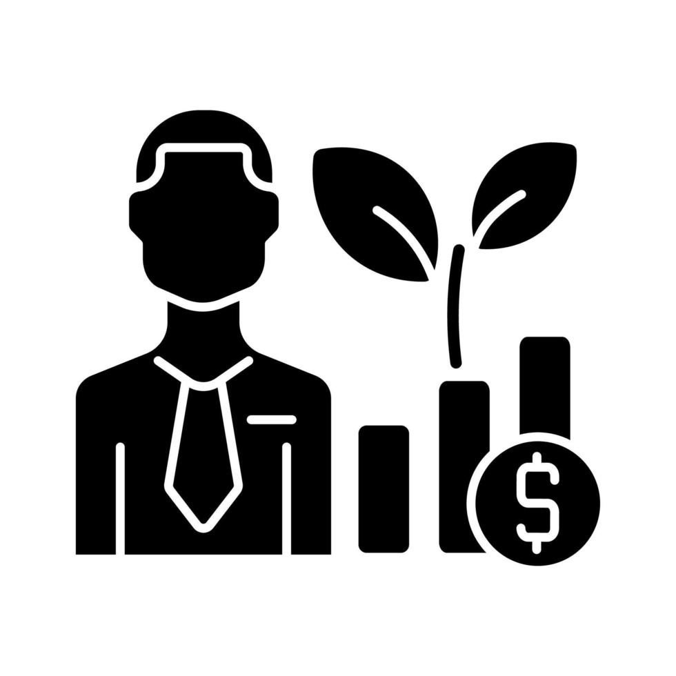 icône de glyphe noir de gestionnaire de fonds. expert en investissement financier. spécialiste de la gestion de hedge funds. personne responsable de la prise de décision en matière d'investissement. symbole de silhouette sur un espace blanc. illustration vectorielle isolée vecteur