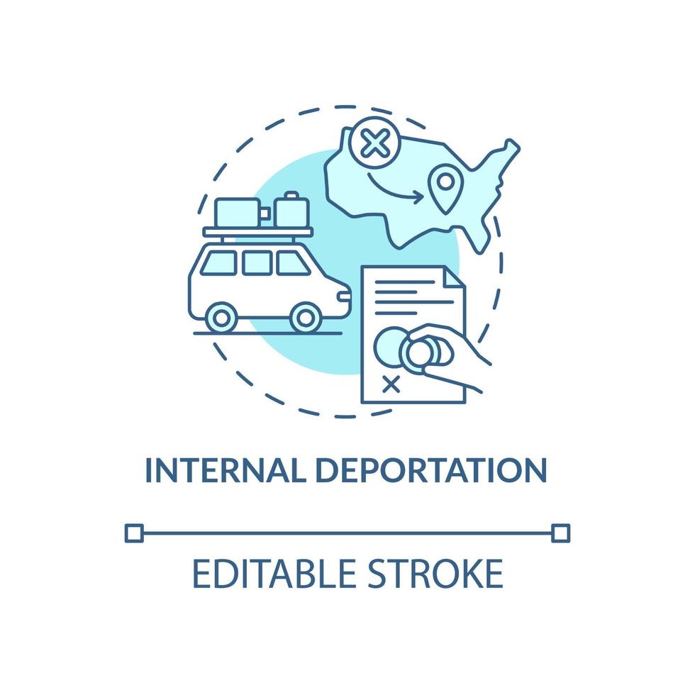 icône de concept bleu de déportation interne. déménager dans un autre pays. entrée refusée. illustration de la ligne mince de l'idée abstraite de la déportation. dessin de couleur de contour isolé de vecteur. trait modifiable vecteur