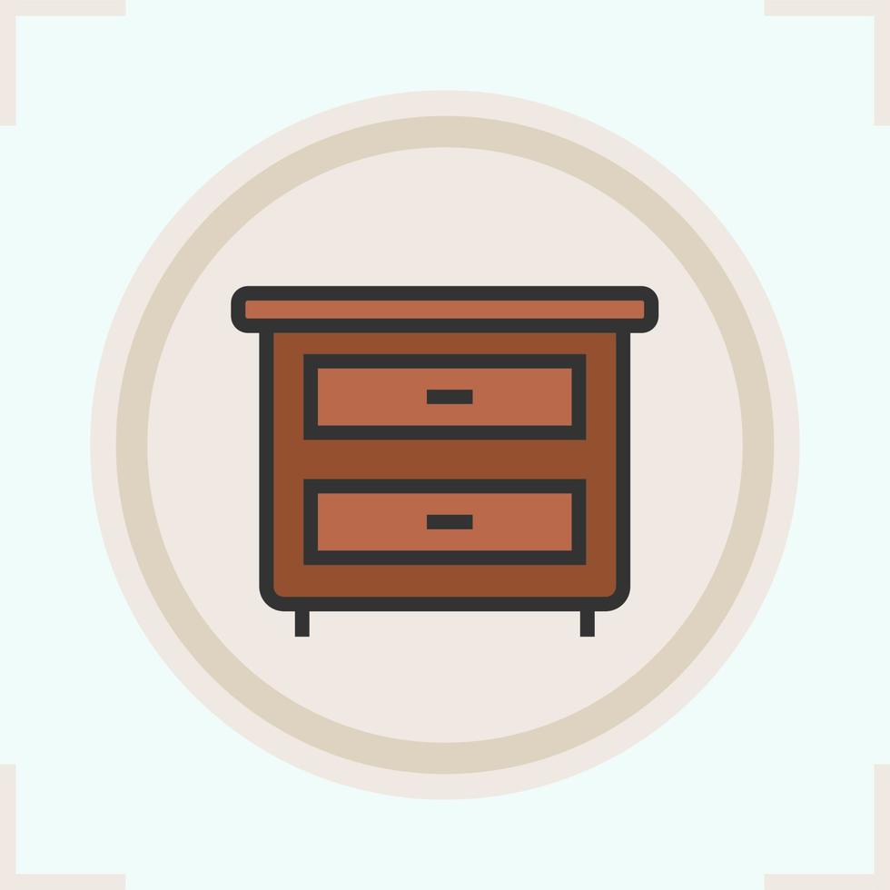icône de couleur de table de chevet. table de chevet avec tiroirs. illustration vectorielle isolée vecteur