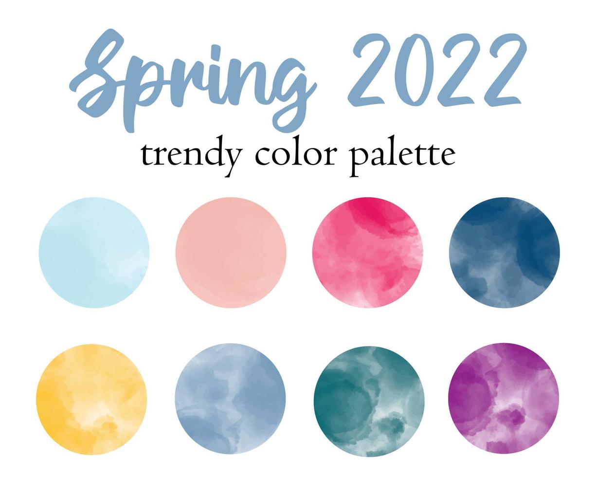 palette de couleurs tendance printemps 2022. tendance de couleur de conception de la saison d'hiver. ensemble d'échantillons texturés ronds à l'aquarelle moderne. illustration vectorielle isolée sur fond blanc vecteur