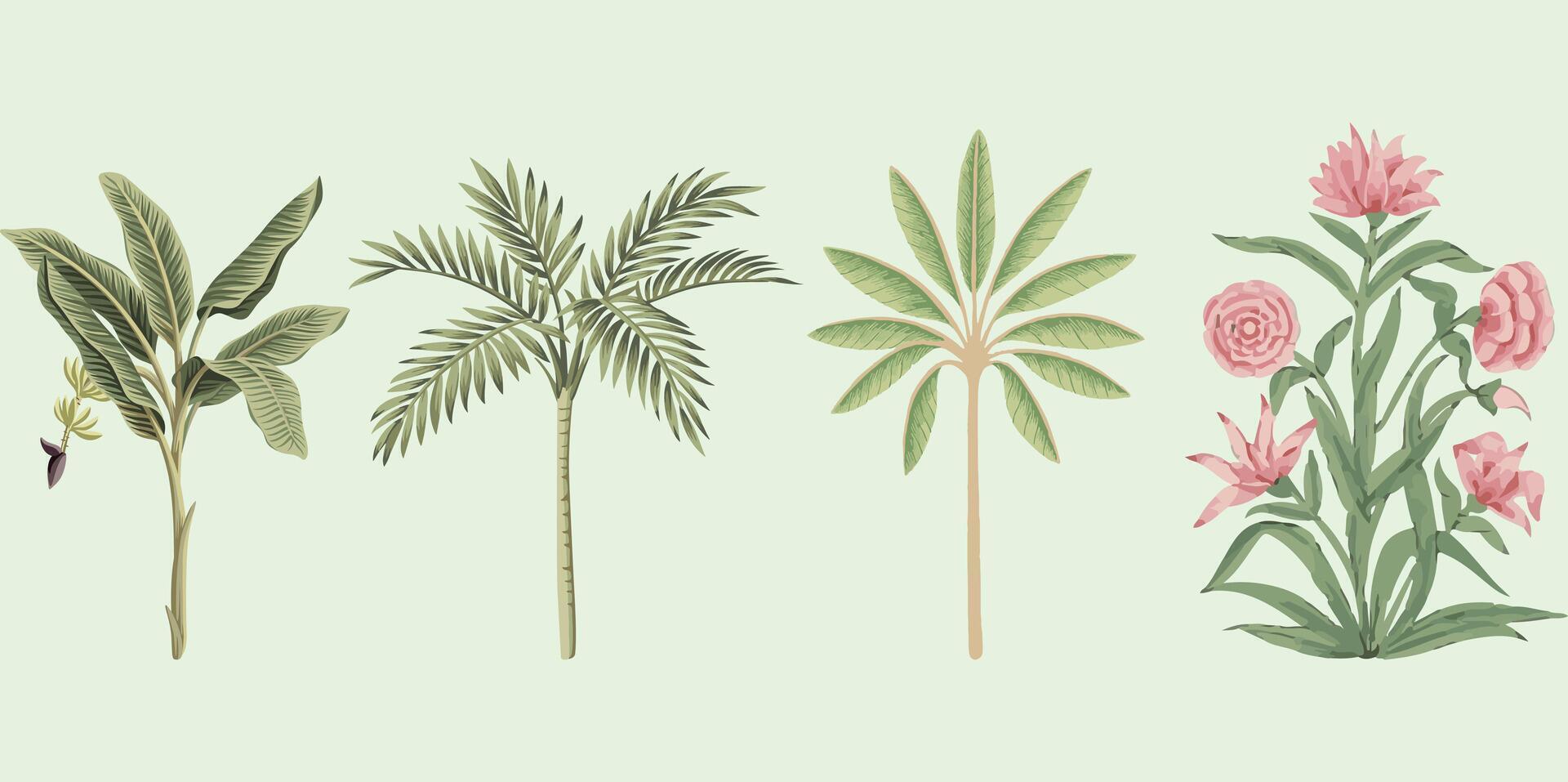 collection d'icône de cocotiers nature verte. peut être utilisé pour illustrer n'importe quel sujet lié à la nature ou à un mode de vie sain. vecteur
