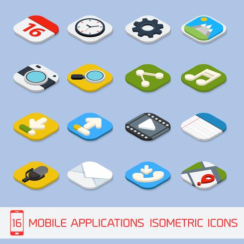Icônes isométriques d&#39;applications mobiles vecteur