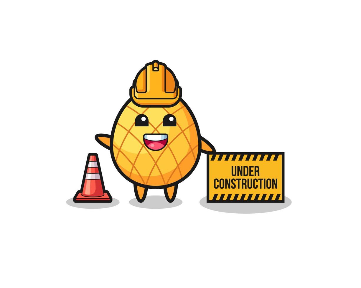 illustration d'ananas avec bannière en construction vecteur