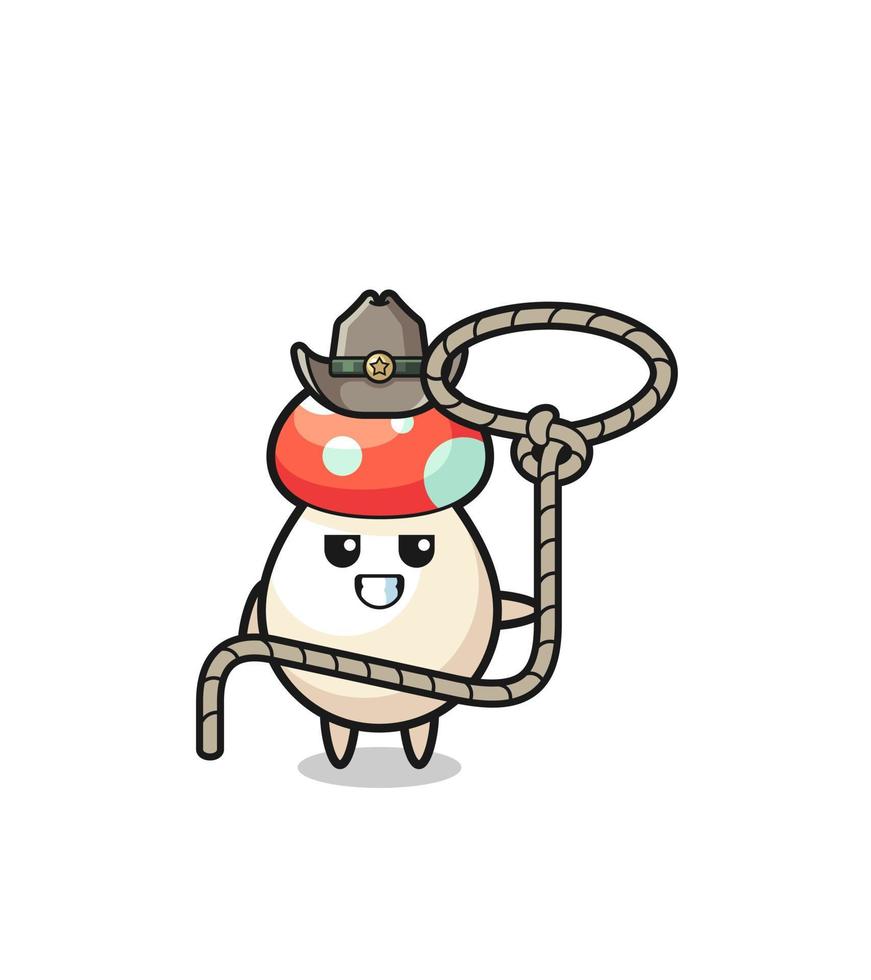 le cowboy champignon avec corde lasso vecteur