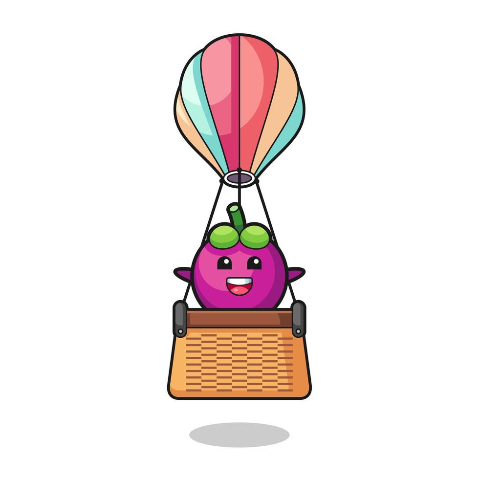 mascotte de mangoustan chevauchant une montgolfière vecteur
