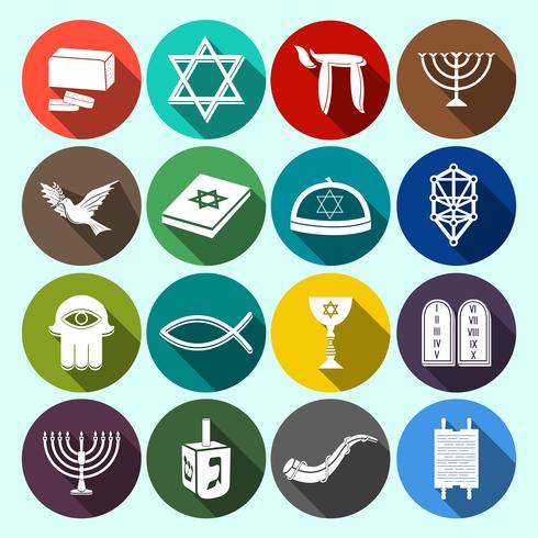 Judaïsme Icons Set Flat vecteur