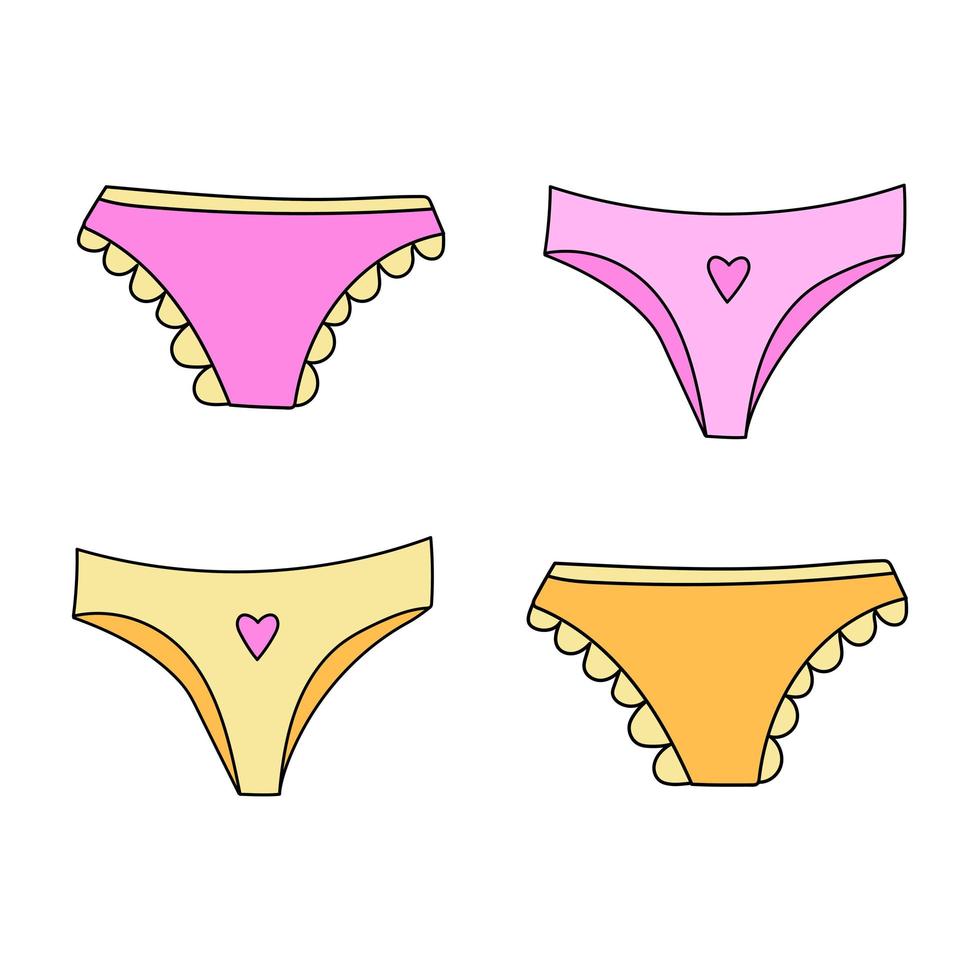culotte de vecteur. ensemble de quatre types de sous-vêtements pour femmes - rose et jaune. vecteur