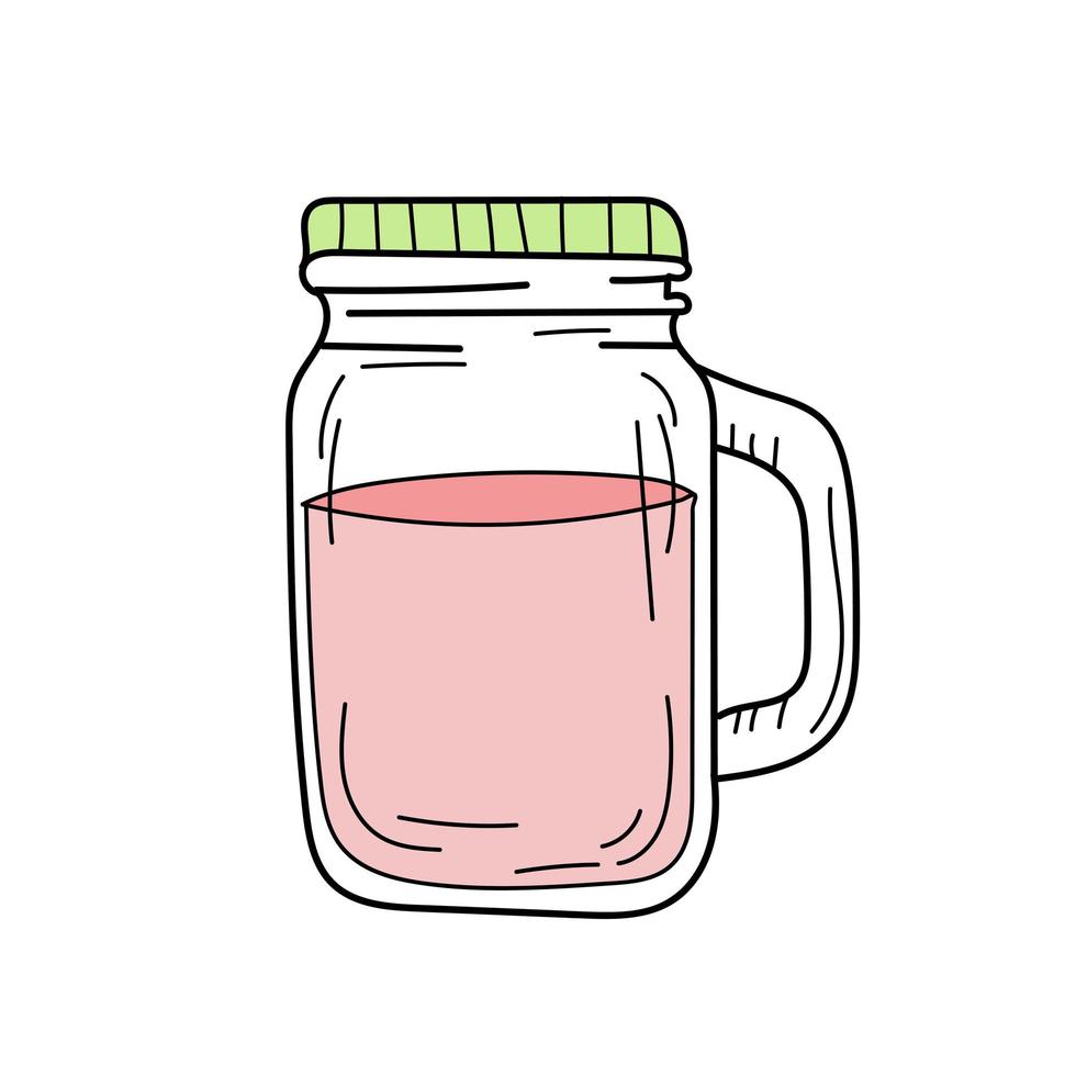 limonade rouge dessinée à la main dans un bocal en verre. vecteur sur blanc