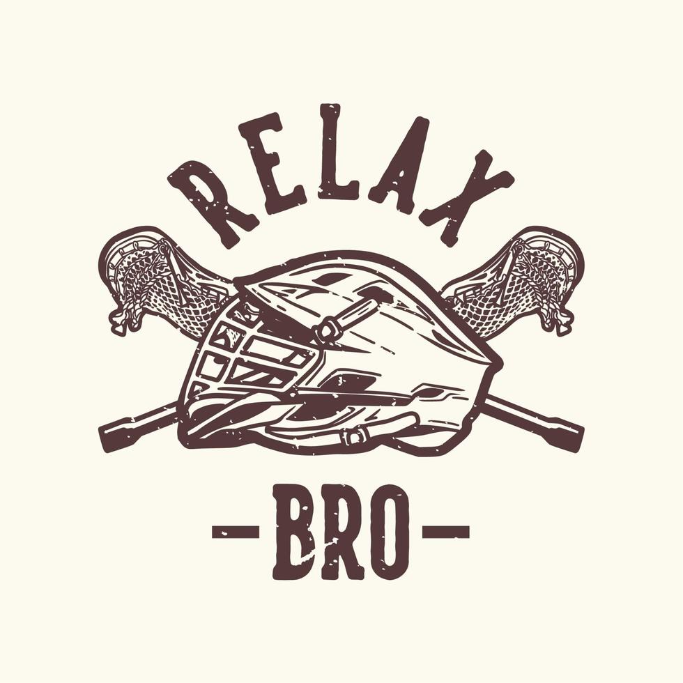 création de logo relax bro avec casque de crosse et illustration vintage de bâton vecteur