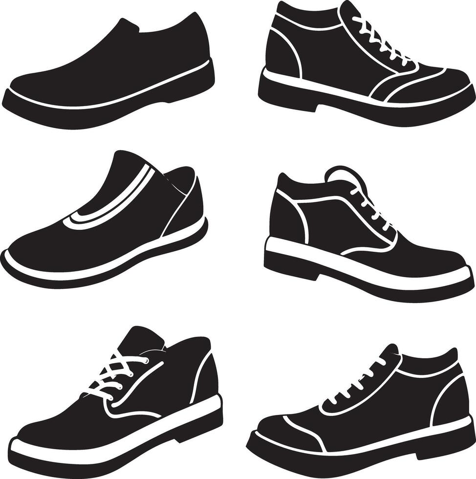 ensemble de des chaussures silhouette illustration sur blanc Contexte vecteur