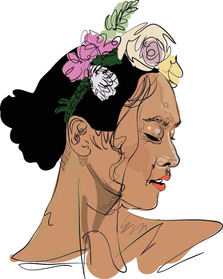 beauté, papillon et femme avec fleurs couronne pour sensible embrasé peau, Naturel produits de beauté ou luxe visage maquillage illustration vecteur