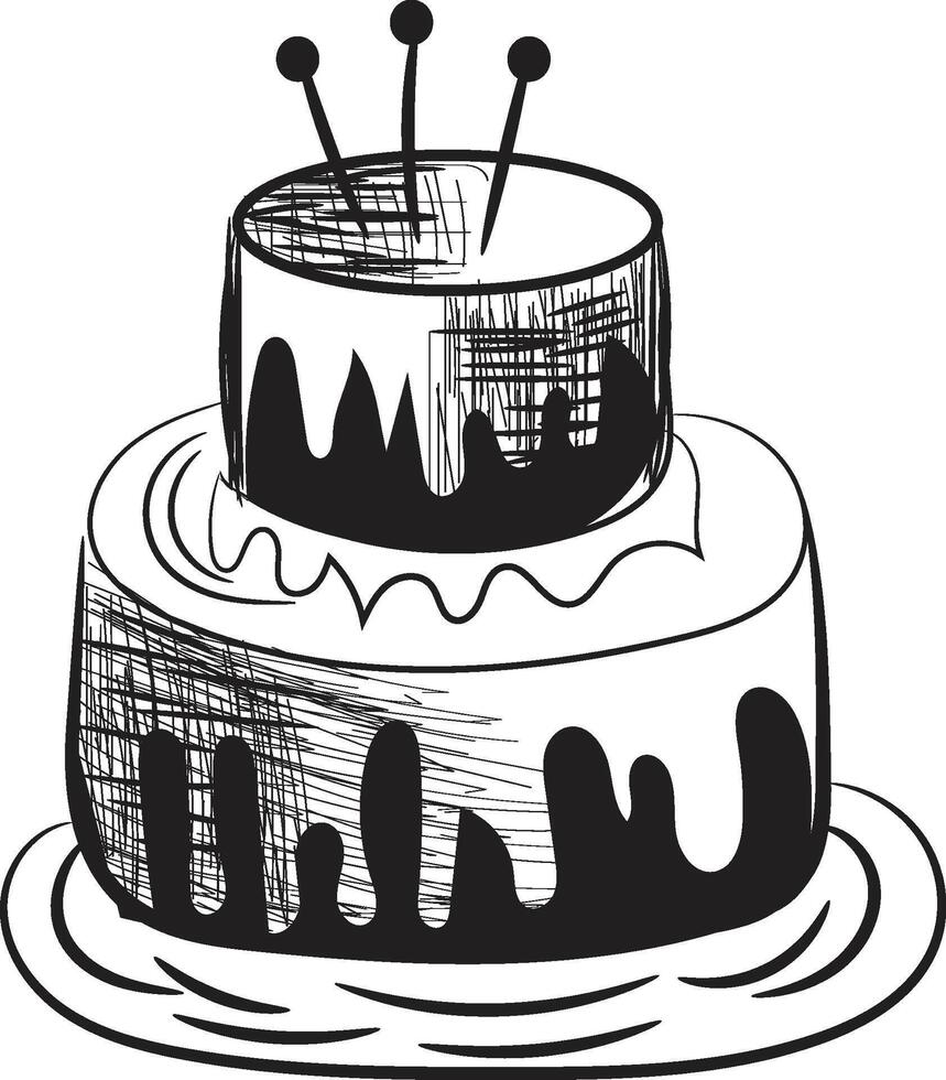 main tiré anniversaire gâteau contour vecteur