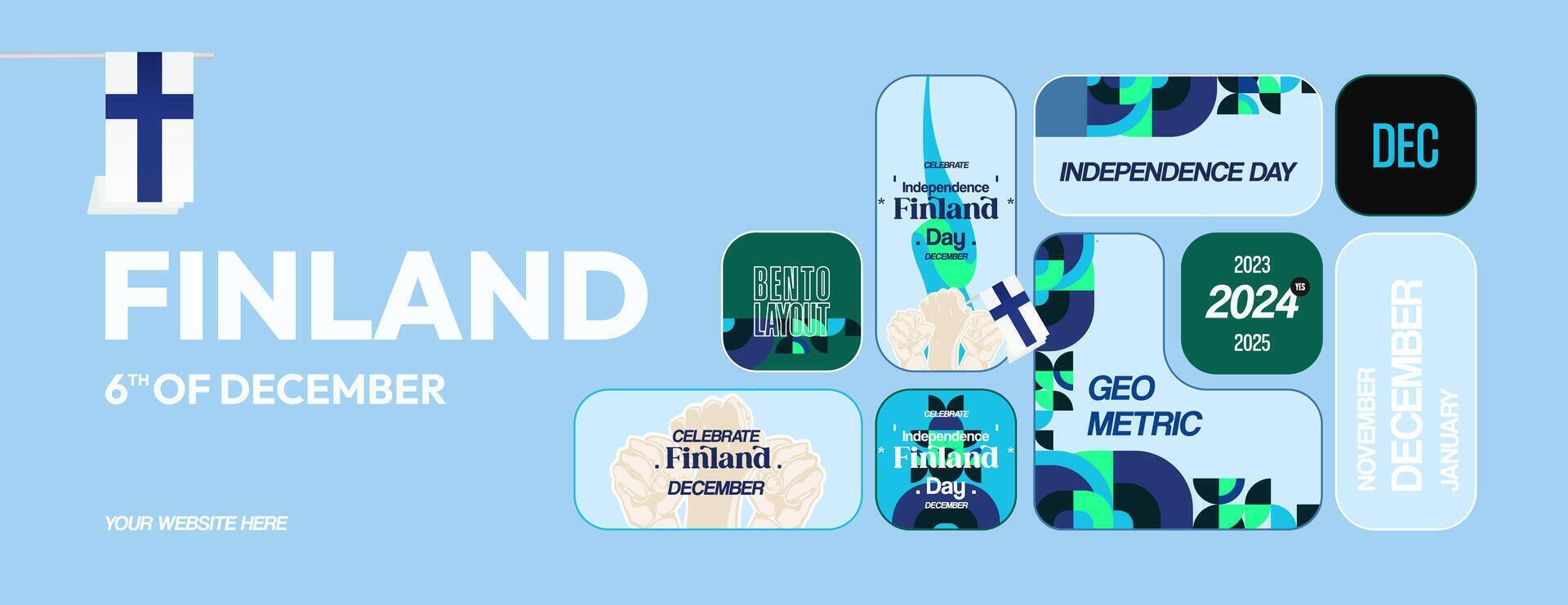 Finlande indépendance journée bannière dans géométrique bento disposition style. coloré moderne salutation carte pour nationale journée de Finlande dans décembre. conception Contexte pour célébrer nationale vacances vecteur