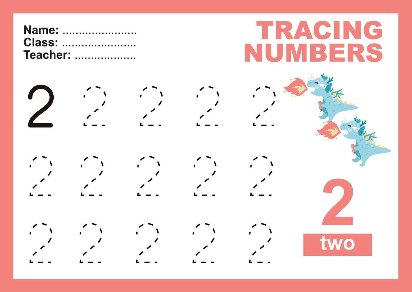 tracé nombre feuille de travail. apprentissage à propos nombre, tracé entraine toi pour les enfants vecteur