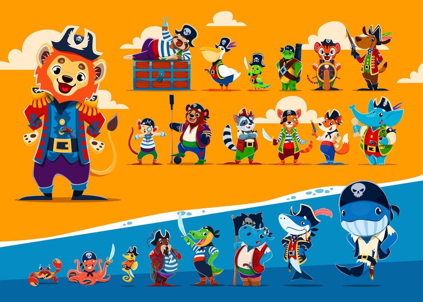 dessin animé animal pirate et corsaire personnages vecteur