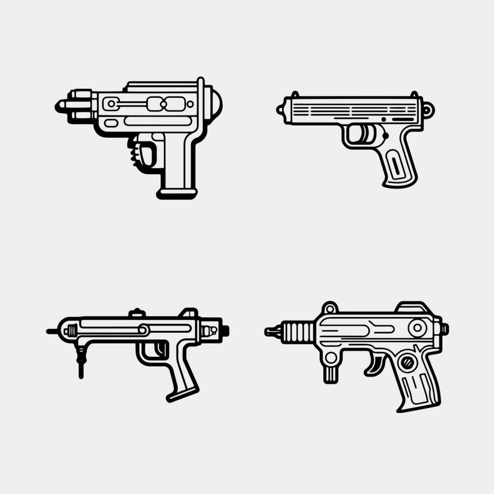 pistolet icône dans contour style isolé sur blanc Contexte. chasse pistolet Stock vecteur