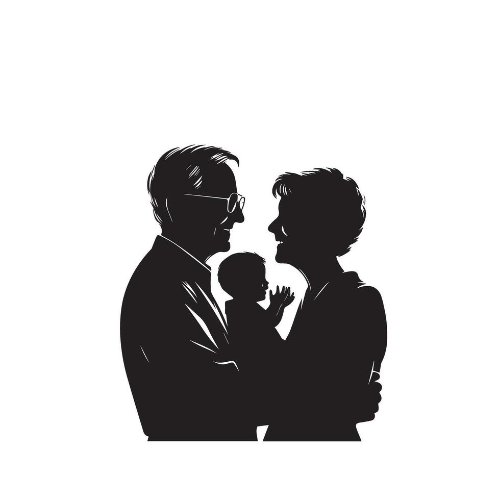 grand-parent silhouette illustration avec petit enfant sur blanc Contexte. vieux couple logo vecteur