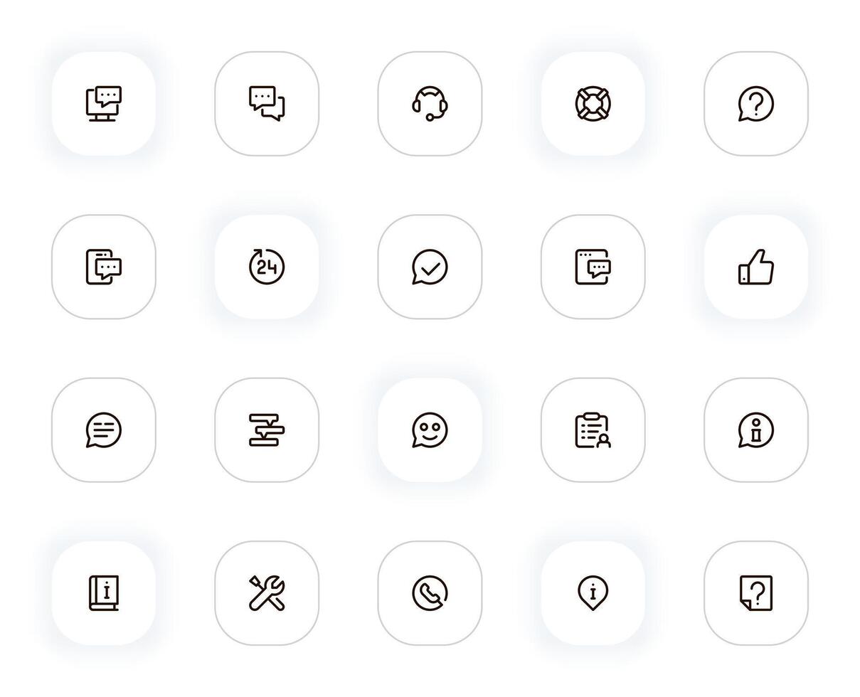 soutien, Aidez-moi et question ligne Icônes ensemble. commentaire, discuter, casque, bouée de sauvetage, Info, appel, service. contour pictogrammes pour la toile et interface utilisateur, ux mobile app conception. modifiable accident vasculaire cérébral. 24x24 pixel parfait. vecteur