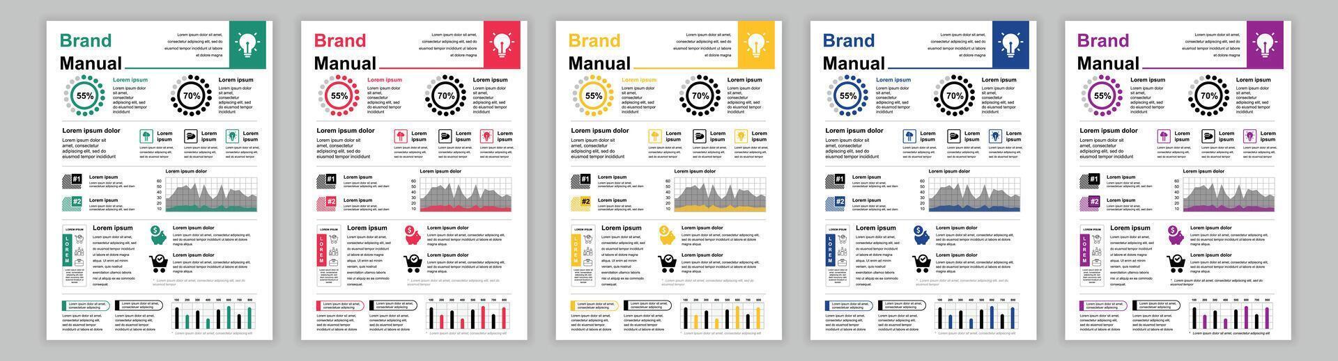 vacarme a3 affaires marque Manuel modèles ensemble. entreprise identité brochure page avec infographie données. publicité, idée de génie et commercialisation à bannière. disposition conception pour affiche, couverture, brochure vecteur