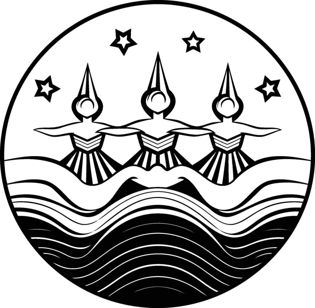 circulaire Cadre avec étoiles et mer vagues icône plus de blanc Contexte vecteur
