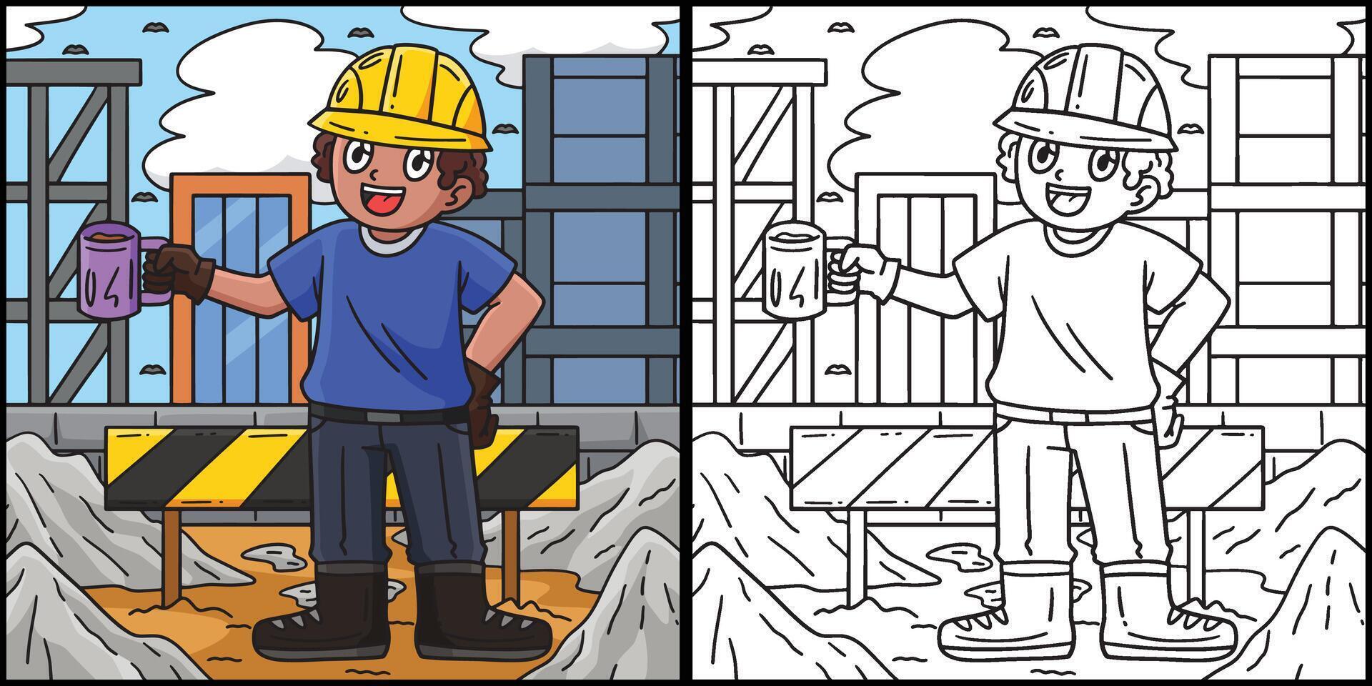 construction ouvrier ayant une café illustration vecteur