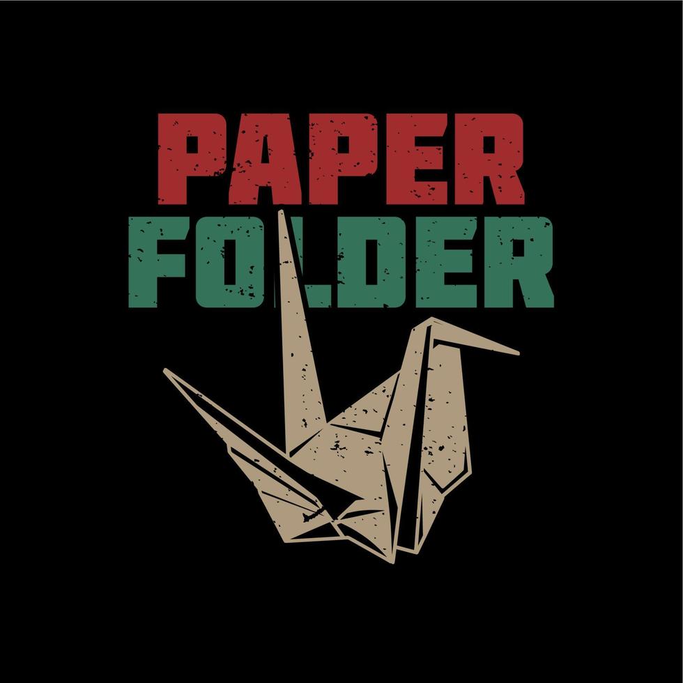 dossier de papier de conception de t-shirt avec l'origami d'oiseau et l'illustration de cru de fond noir vecteur