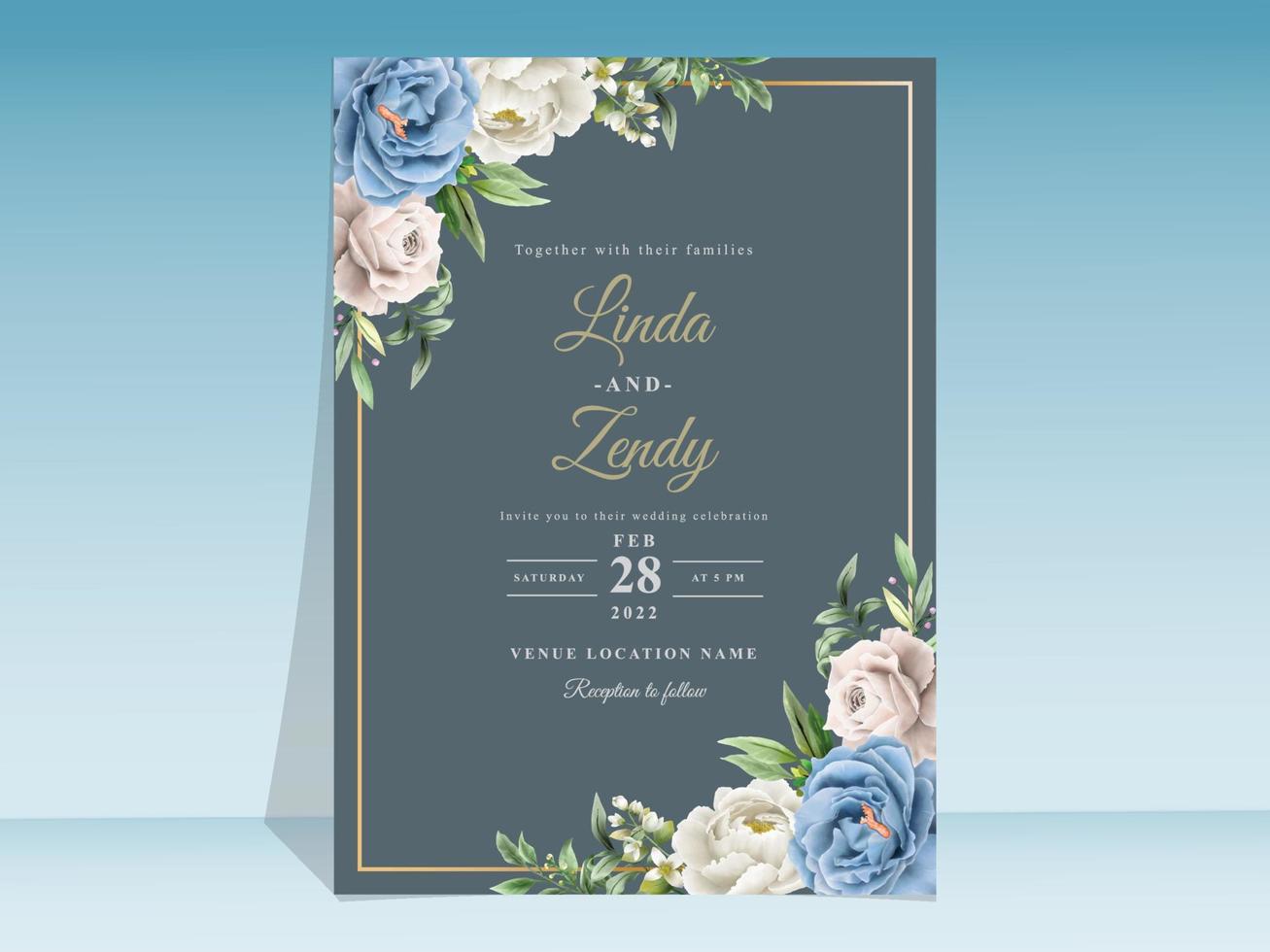 modèle d'invitation de mariage de roses bleues vecteur