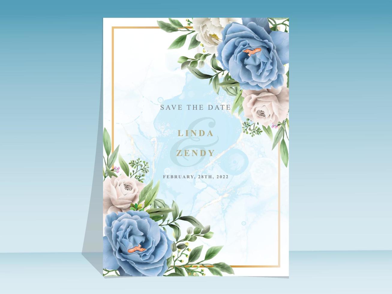 modèle d'invitation de mariage de roses bleues vecteur