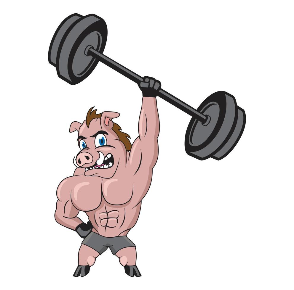 illustration de conception de personnage de dessin animé bodybuilder fitness cochon vecteur