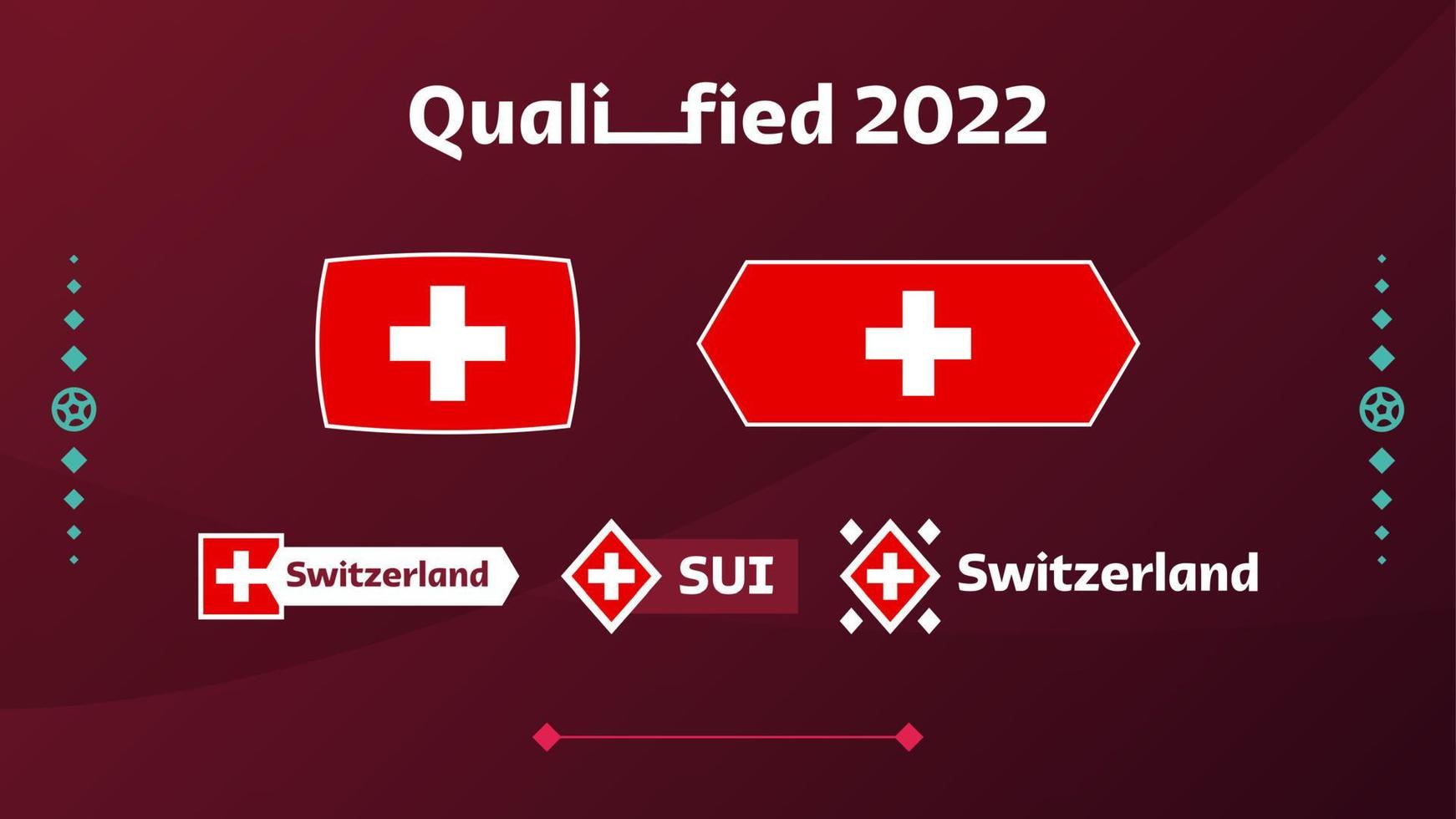 ensemble de drapeau suisse et de texte sur fond de tournoi de football 2022. modèle de football illustration vectorielle pour bannière, carte, site Web. drapeau national suisse vecteur