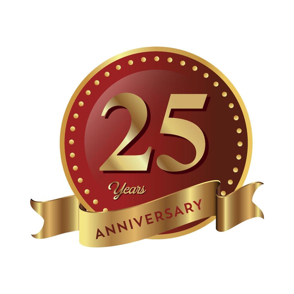25e anniversaire célébrant les antécédents commerciaux de l'entreprise de texte avec des chiffres. modèle d'événement d'anniversaire de célébration de vecteur bouclier de couleur rouge or foncé