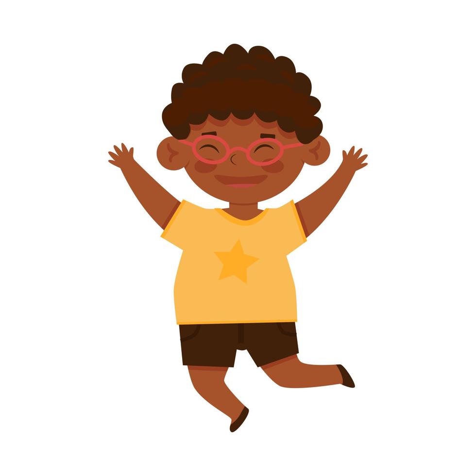 Cute little smilinng jumping boy télévision vector illustration isolé sur fond blanc