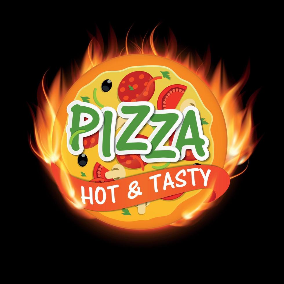 illustration vectorielle de modèle de menu icône pizza feu chaud vecteur