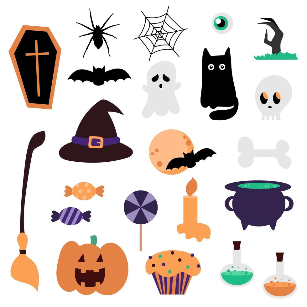 nouveau grand ensemble d'éléments pour halloween. icônes de dessin animé pour les vacances vecteur