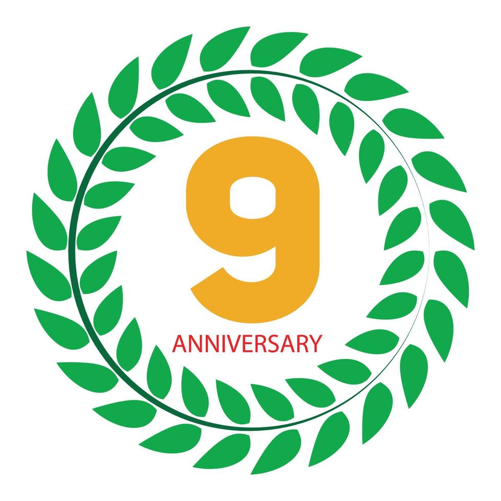 Logo modèle 9 anniversaire en illustration vectorielle de couronne de laurier vecteur