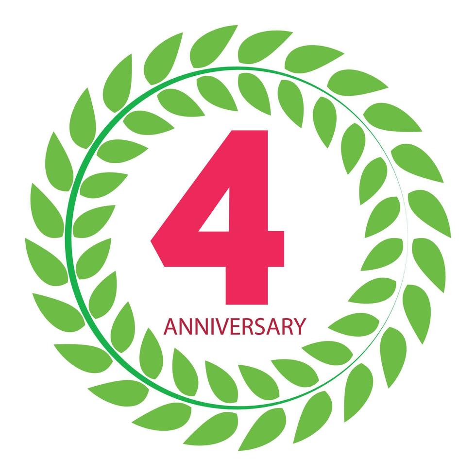 Logo modèle 4 anniversaire en illustration vectorielle de couronne de laurier vecteur