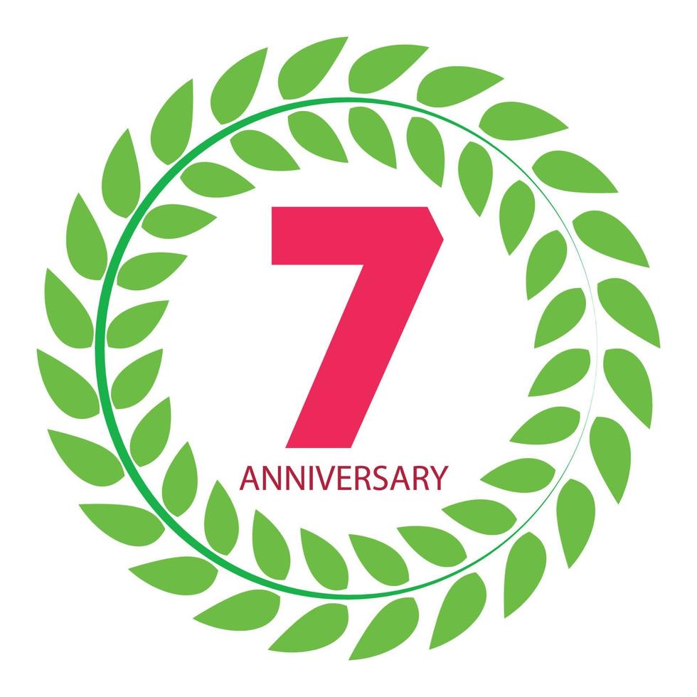 Logo modèle 7 anniversaire en illustration vectorielle de couronne de laurier vecteur