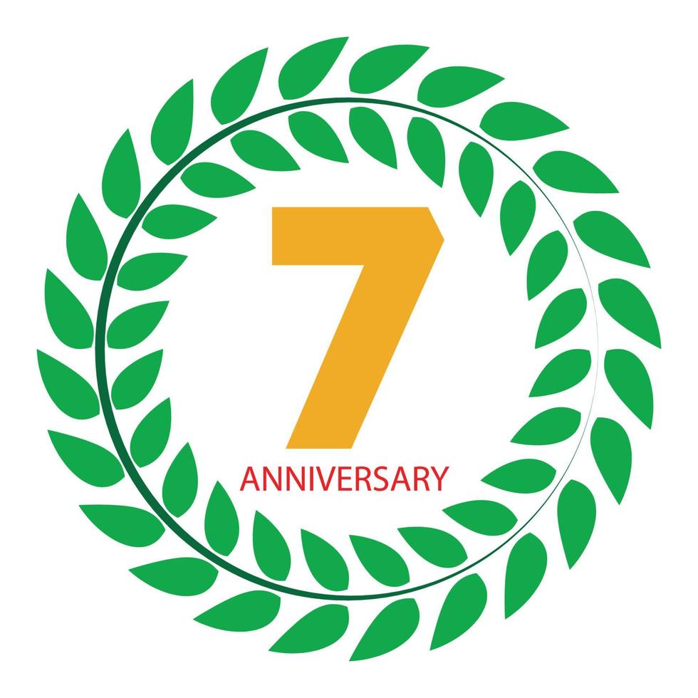 Logo modèle 7 anniversaire en illustration vectorielle de couronne de laurier vecteur
