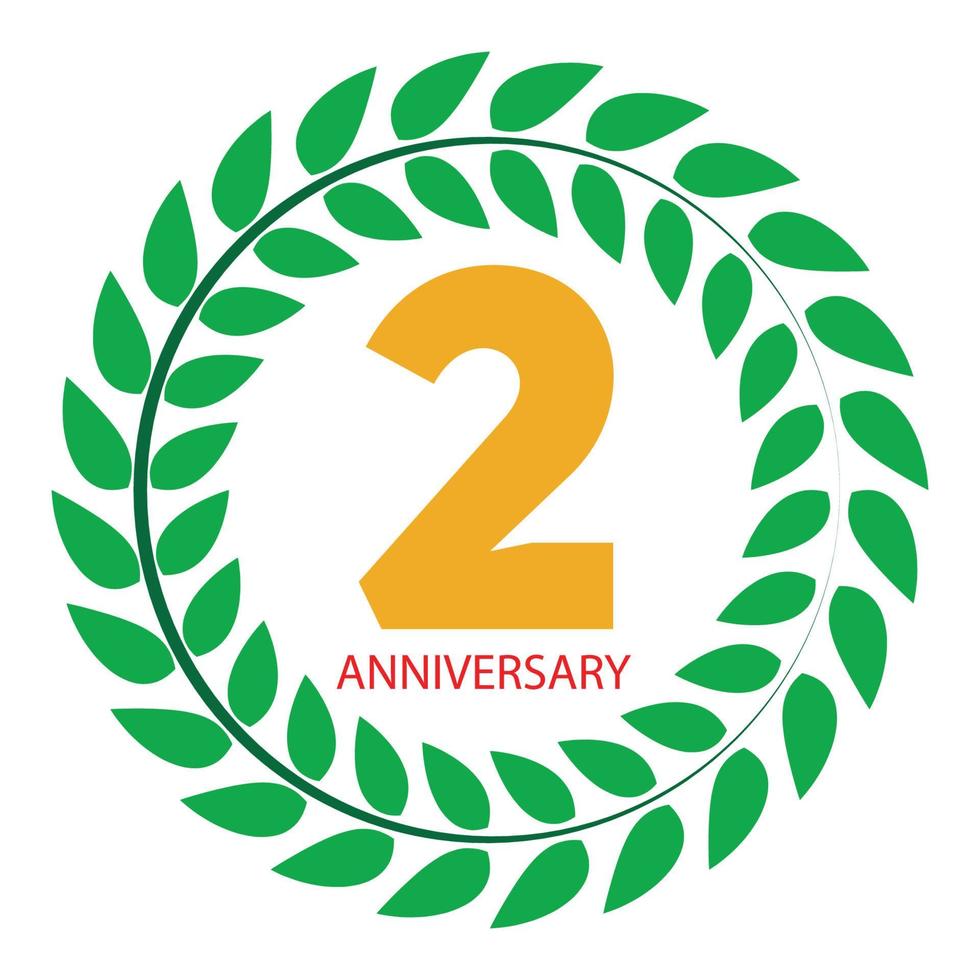 Logo modèle 2 anniversaire en illustration vectorielle de couronne de laurier vecteur