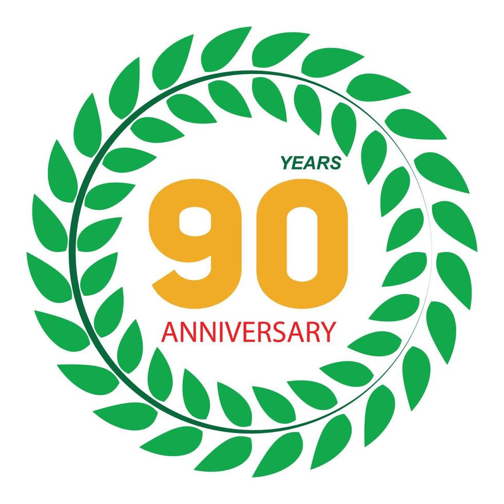 Logo modèle 90 anniversaire en couronne de laurier vector illustration