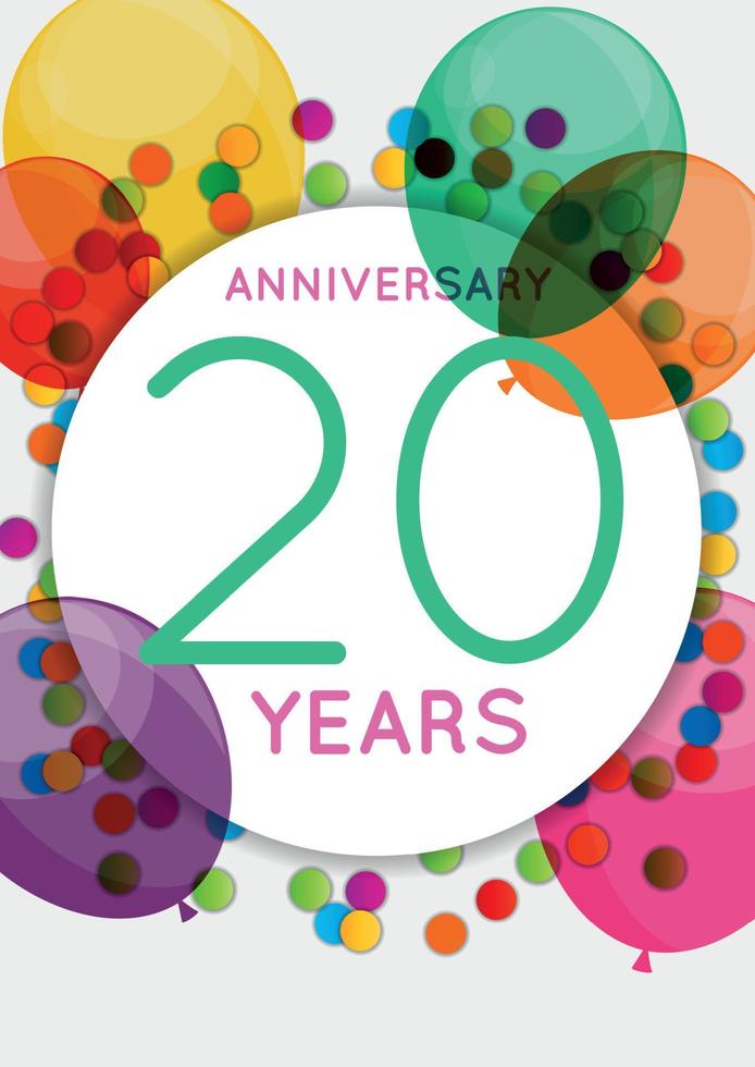 modèle 20 ans anniversaire félicitations, carte de voeux, illustration vectorielle d'invitation vecteur