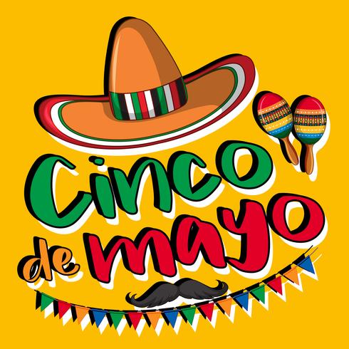 Cinco de mayo avec chapeau et maracas vecteur