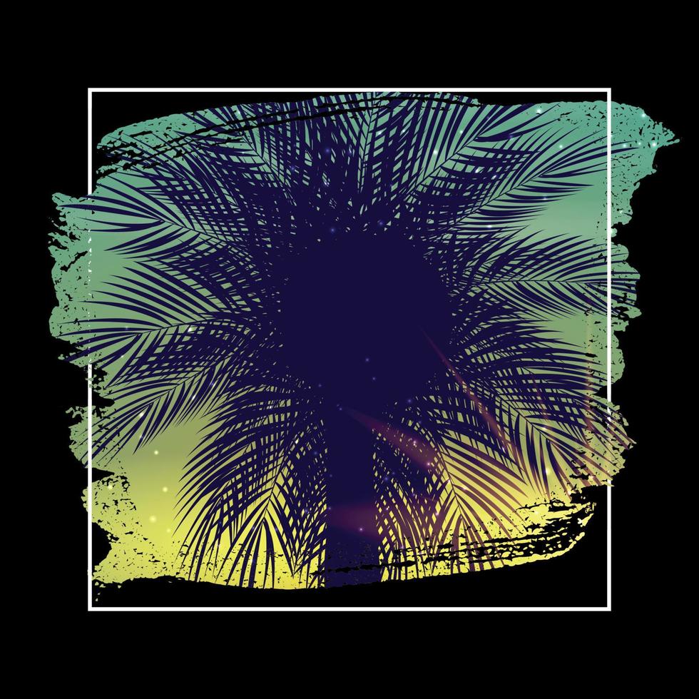 affiche de plage de nuit d'été. fond naturel tropical avec palmier. décor pour tissu, textile, vêtements vector illustration