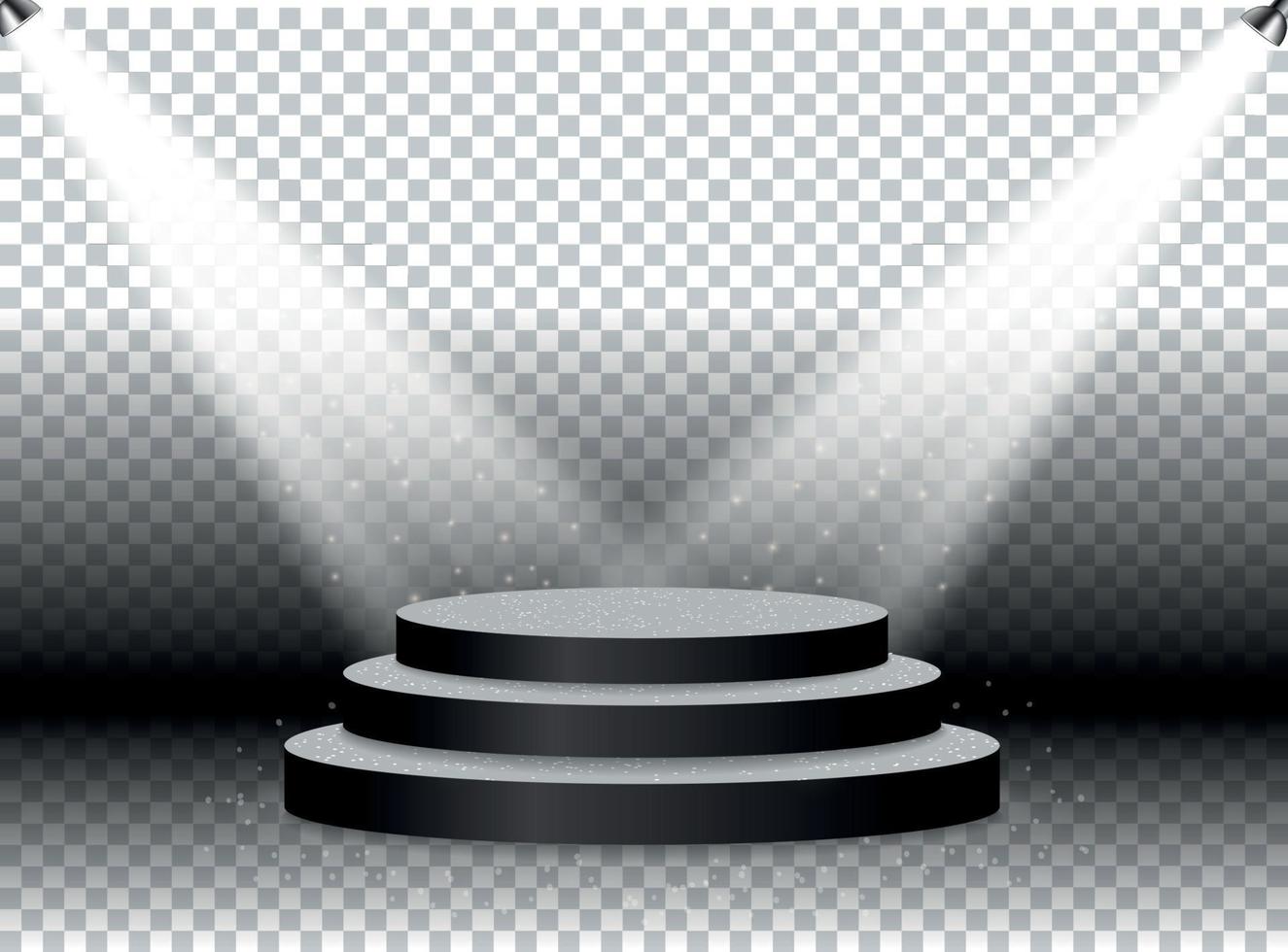 podium illuminé coloré pour les récompenses et les performances éclairées par des projecteurs lumineux. illustration vectorielle vecteur