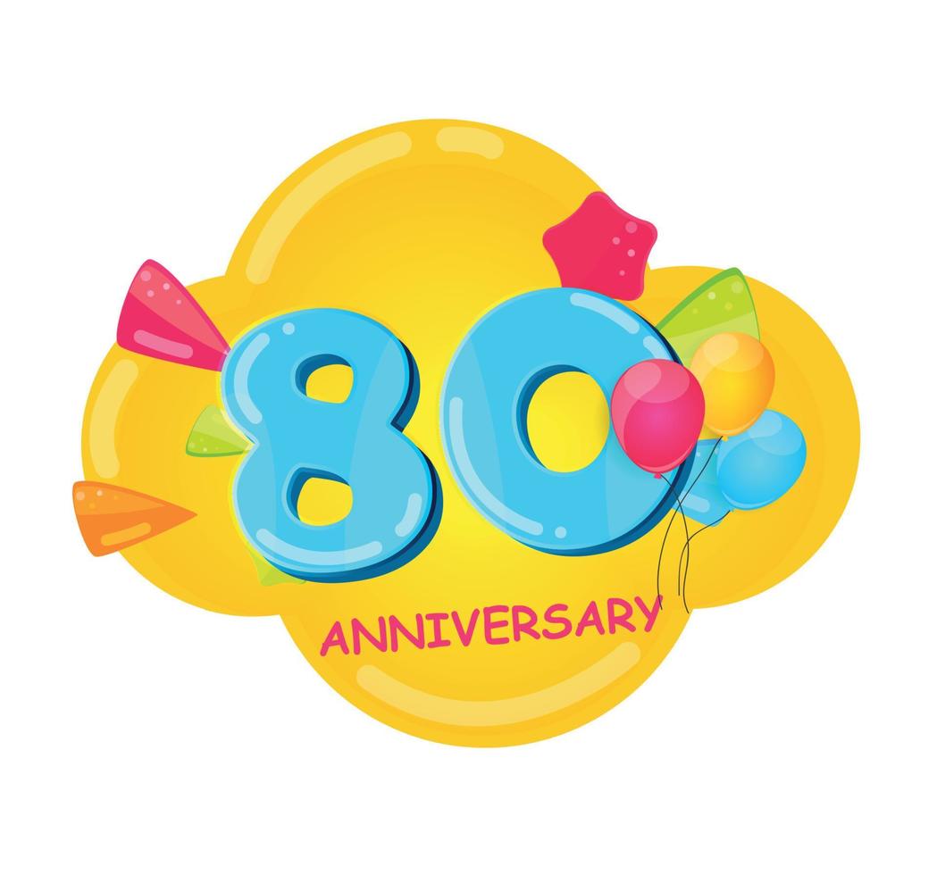 logo de modèle de dessin animé mignon 80 ans anniversaire illustration vectorielle vecteur