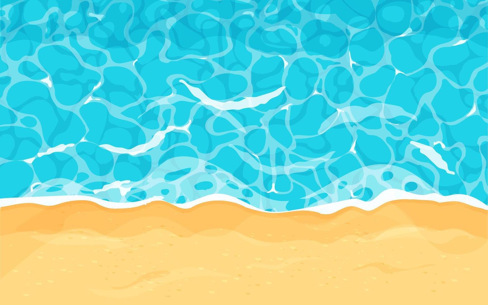 plage avec le sable l'eau ondulation surface avec lumière du soleil reflets dans dessin animé style, Jeu texture Haut voir. plage, océan nettoyer et Profond l'eau. vecteur