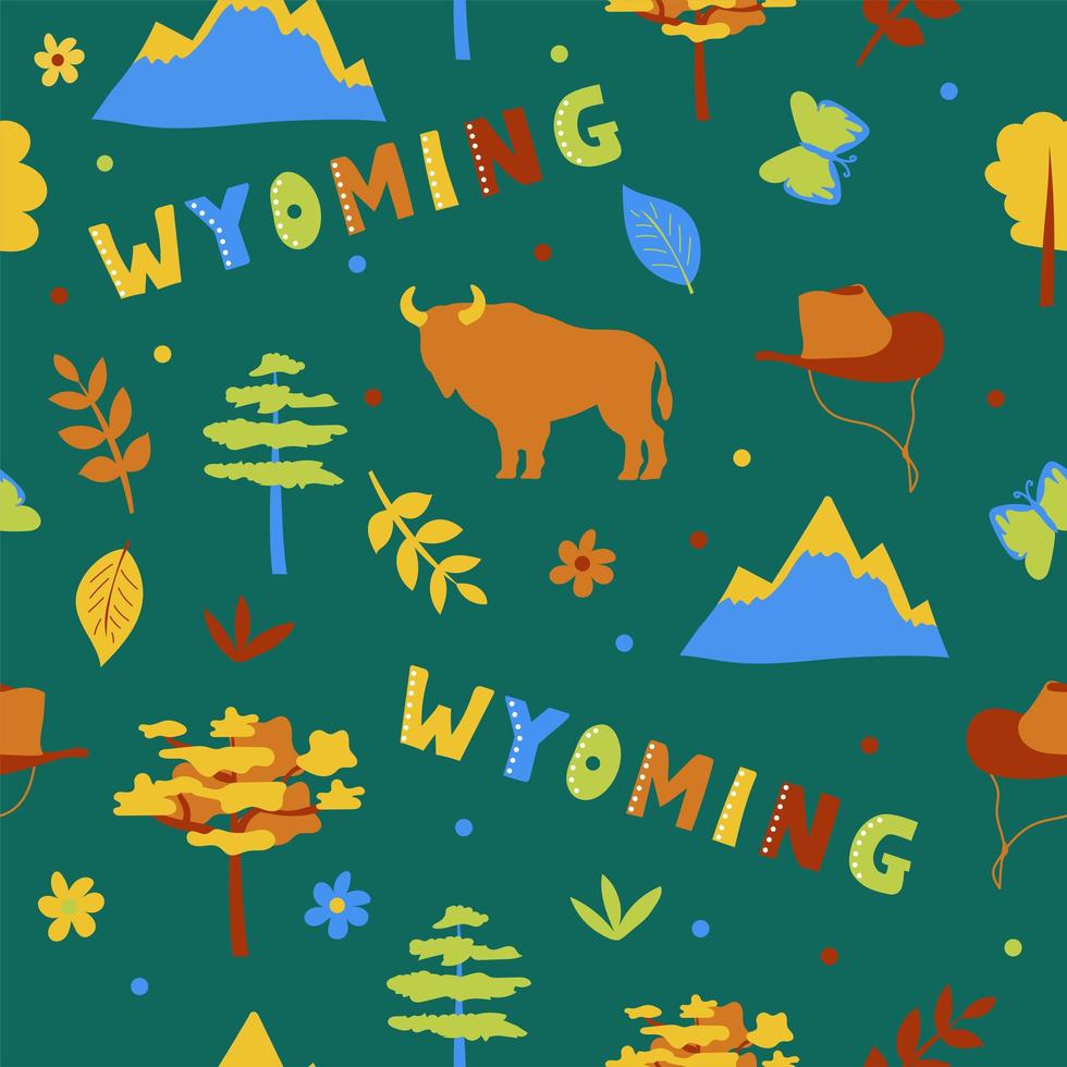 collection américaine. illustration vectorielle du thème du wyoming. symboles d'état vecteur